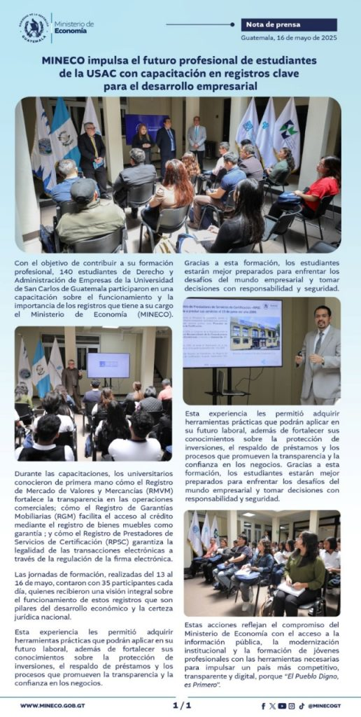 MINECO impulsa el futuro profesional de estudiantes de la USAC con capacitación en registros clave para el desarrollo empresarial